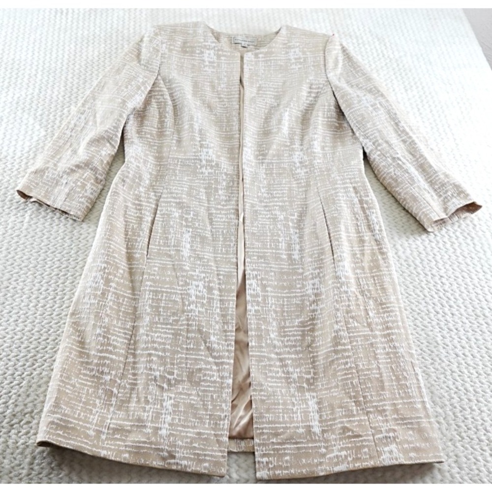 Katherine Kelly tweed coat size 12 neutral shimmer open front jacket